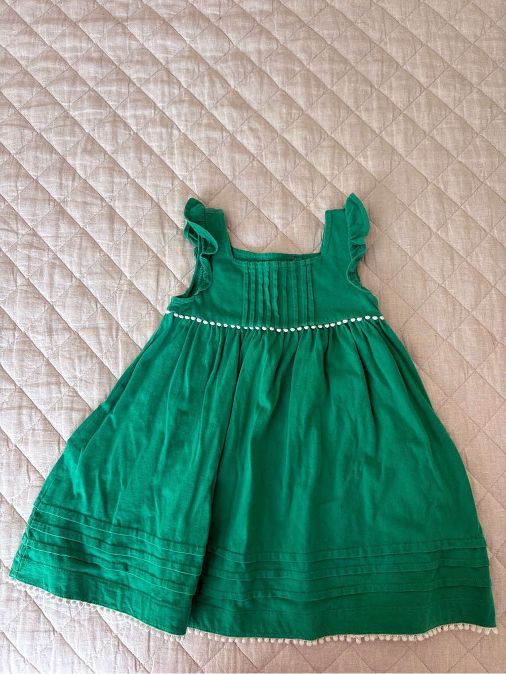 Mini Boden Emerald Green Cotton Dress with Pom Trim
